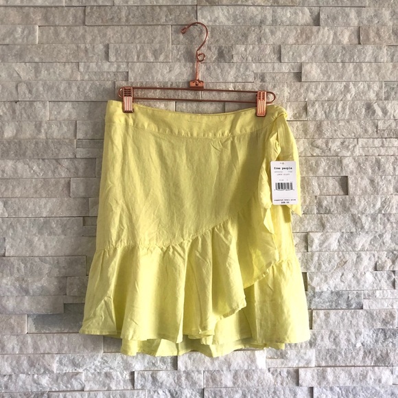 NEW Free People Ruffle Yellow Wrap Skirt - Picture 6 of 10